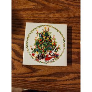 Christmas Jasco Ceramic Trivet Tile Art‎ 4 inch Decorated Tree 1981 Wall Decor